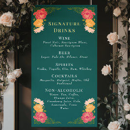 Enchanted Garden Floral Wedding Drinken Bar Menu Spandoek