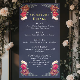 Enchanted Garden Floral Wedding Drinken Bar Menu Spandoek