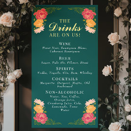 Enchanted Garden Floral Wedding Drinken Bar Menu Spandoek