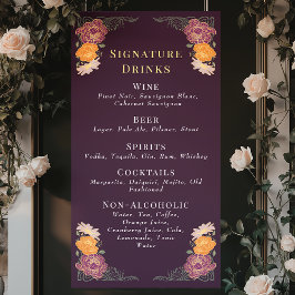 Enchanted Garden Floral Wedding Drinken Bar Menu Spandoek