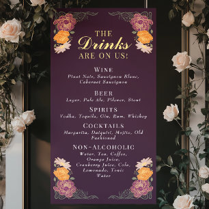 Enchanted Garden Floral Wedding Drinken Bar Menu Spandoek