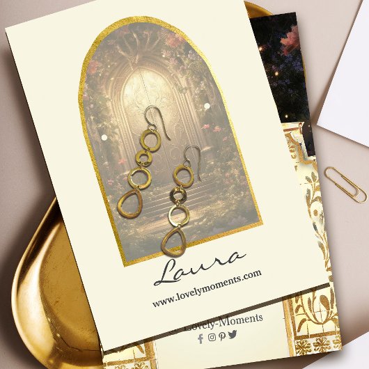 Enchanted Garden Gate oorbel display Visitekaartje