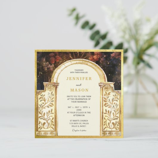 Enchanted Garden Gate Wedding Kaart (Staand voorkant)