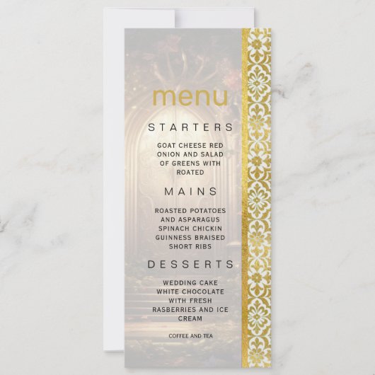 Enchanted Garden Gate Wedding Menu Kaart (Voorkant)
