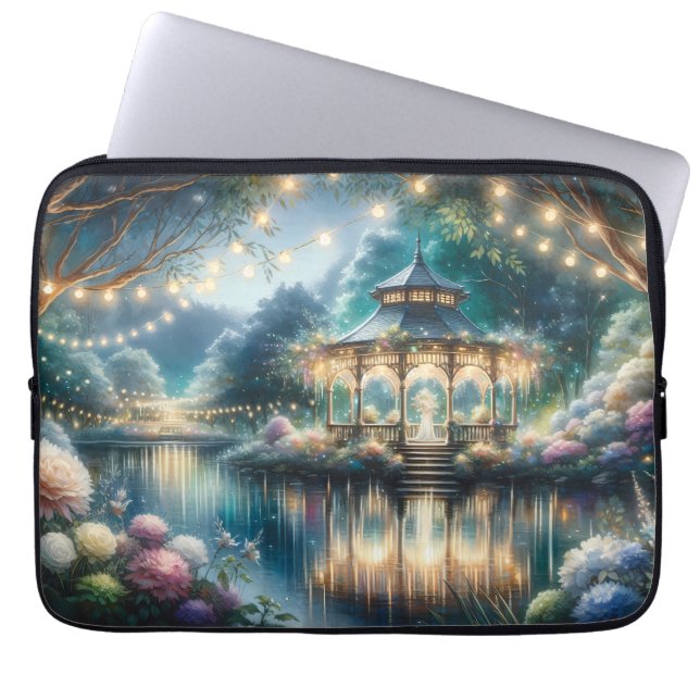 Enchanted Garden Gazebo Twilight Reflection Laptop Sleeve (Voorkant)