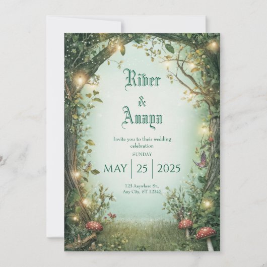 Enchanted Garden Glow Wedding Invitation Kaart (Voorkant)