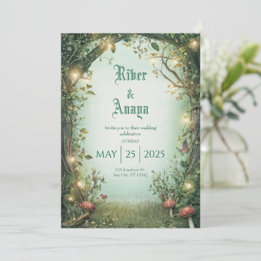 Enchanted Garden Glow Wedding Invitation Kaart (Staand voorkant)