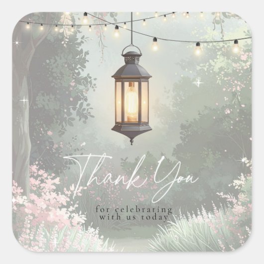 Enchanted Garden Lantern Bedankt Pink ID1163 Vierkante Sticker (Voorkant)