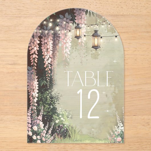 Enchanted Garden Lanterns Sweet 16 Pink ID1163 Acryl Uitnodigingen (Voorkant)