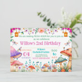 Enchanted Garden Mushroom Birthday Party Invite Kaart (Staand voorkant)