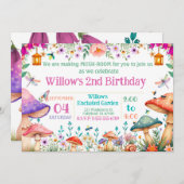 Enchanted Garden Mushroom Birthday Party Invite Kaart (Voorkant / Achterkant)