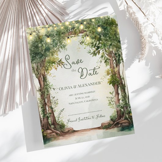 Enchanted Garden String Lights Save the Date  Aankondigingskaart