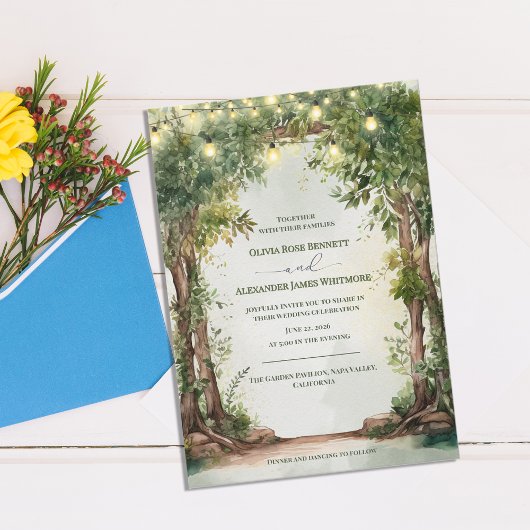 Enchanted Garden String Lights Wedding Invitation  Uitnodiging Briefkaart