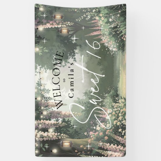 Enchanted Garden Sweet 16 Welkom Roze ID1163 Spandoek (Verticaal)