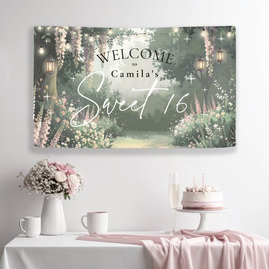 Enchanted Garden Sweet 16 Welkom Roze ID1163 Spandoek