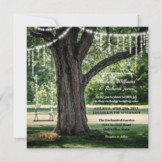 Enchanted Garden Swing Tree String Lights Wedding Kaart (Voorkant)