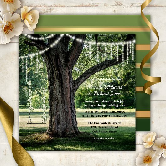 Enchanted Garden Swing Tree String Lights Wedding Kaart