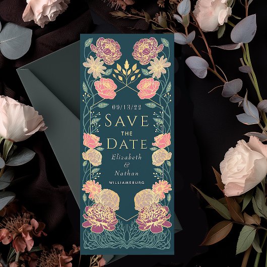 Enchanted Garden Wedding Save the Date Roze Groen Kaart