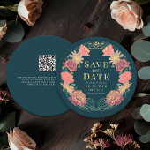 Enchanted Garden Wreath Wedding QR Bewaar de datum Kaart