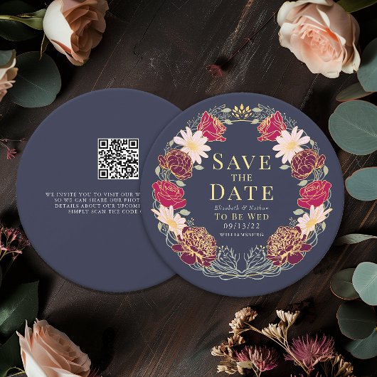 Enchanted Garden Wreath Wedding QR Bewaar de datum Kaart