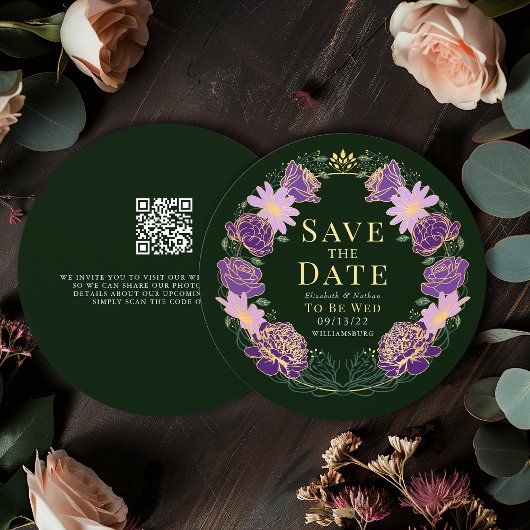 Enchanted Garden Wreath Wedding QR Bewaar de datum Kaart
