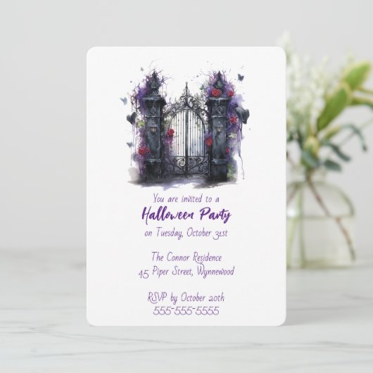 Enchanted Gate Halloween Party Uitnodiging | gotis (Staand voorkant)