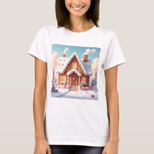 Enchanted Gingerbread House in Pastel Winter  T-shirt (Voorkant)