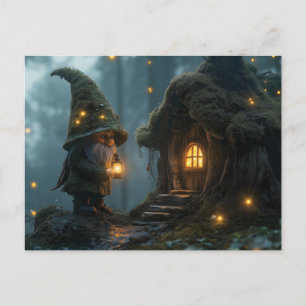 Enchanted Gnome Cottage in het maanlicht: Fantasy Feestdagenkaart