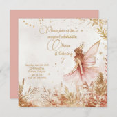 Enchanted Gold en Pink Fairy verjaardagsuitnodigin Feestdagenkaart (Voorkant / Achterkant)