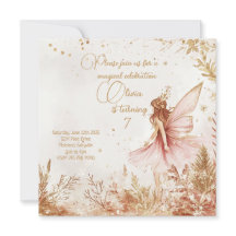 Enchanted Gold en Pink Fairy verjaardagsuitnodigin