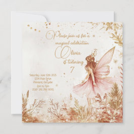 Enchanted Gold en Pink Fairy verjaardagsuitnodigin Feestdagenkaart