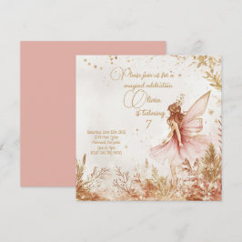 Enchanted Gold en Pink Fairy verjaardagsuitnodigin Feestdagenkaart