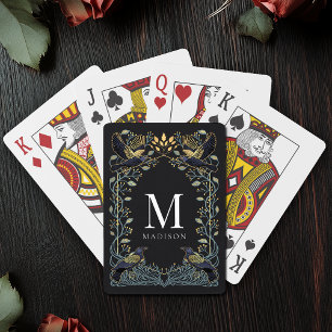 Enchanted Gothic Raven Floral Monogram Pokerkaarten