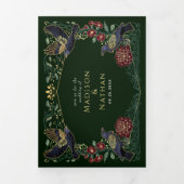 Enchanted Gothic Raven Snapdragon Dahlia Wedding Drieluik Uitnodiging (Cover)