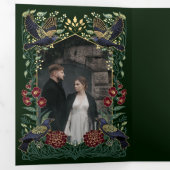 Enchanted Gothic Raven Snapdragon Dahlia Wedding Drieluik Uitnodiging (Binnenzijde eerst)