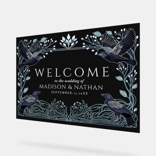 Enchanted Gothic Raven Wedding Welcome Black Acryl Bord (Hoek)