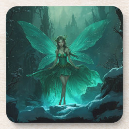 Enchanted Green Fairy Winter Forest Kerstmis Bier Onderzetter