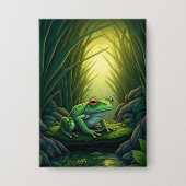 Enchanted Green Frog in a Forest Button (Voorkant)