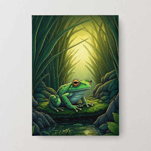 Enchanted Green Frog in a Forest Button (Voorkant)