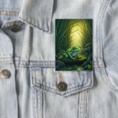 Enchanted Green Frog in a Forest Button (Insitu)