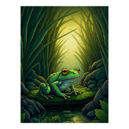 Enchanted Green Frog in a Forest Perfect Poster