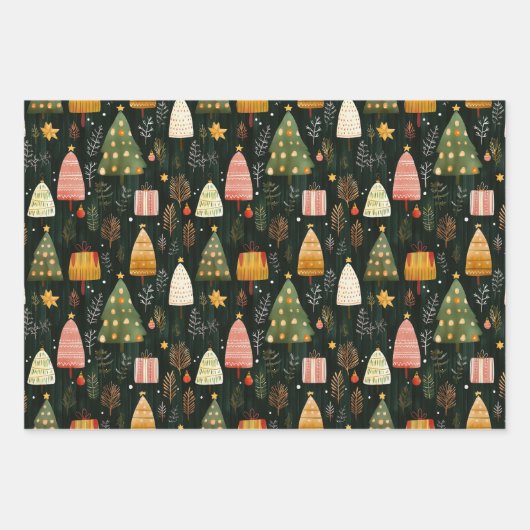 Enchanted Green Woodland Christmas Tree Pattern Inpakpapier Vel (Voorkant 2)