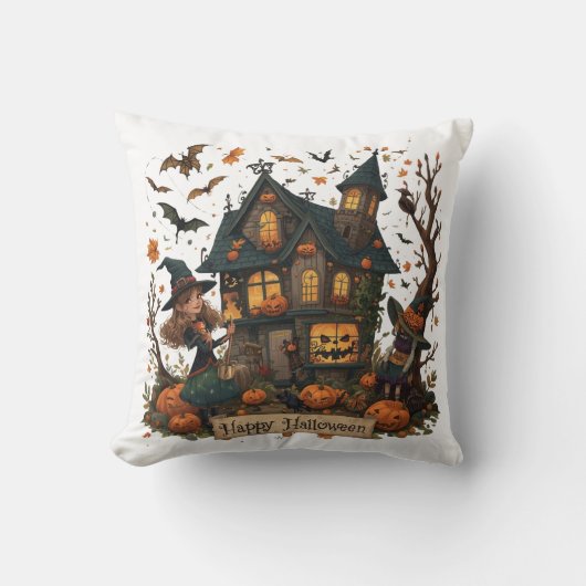 Enchanted Haunted House Halloween Kussen (Voorkant)