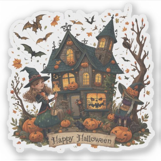 Enchanted Haunted House Halloween Sticker (Voorkant)