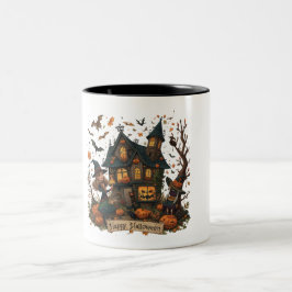 Enchanted Haunted House Halloween Tweekleurige Koffiemok