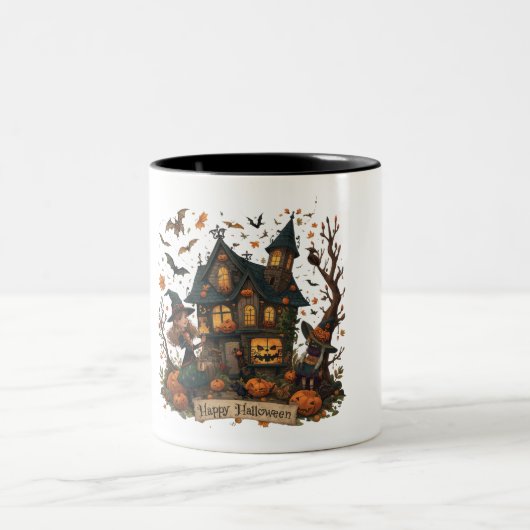 Enchanted Haunted House Halloween Tweekleurige Koffiemok (Center)