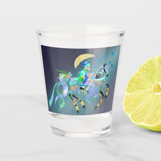 Enchanted Horse Ride pauw showgirl Shot Glas (Voorkant)