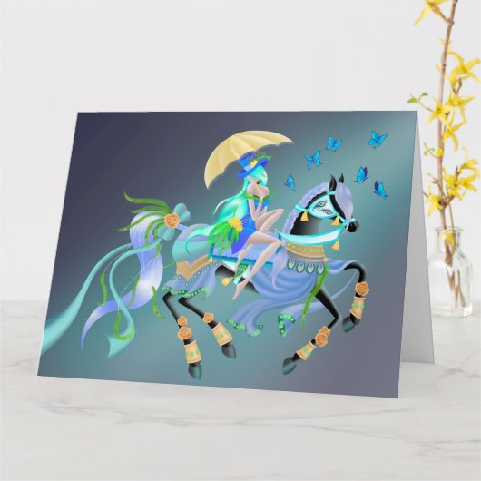 Enchanted Horse Ride wenskaart Kaart (Gele Bloem)