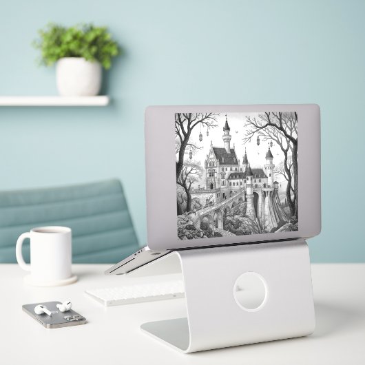 Enchanted Ink Dreams: Black & White Fairy Tale  Sticker (Laptop op bureau)