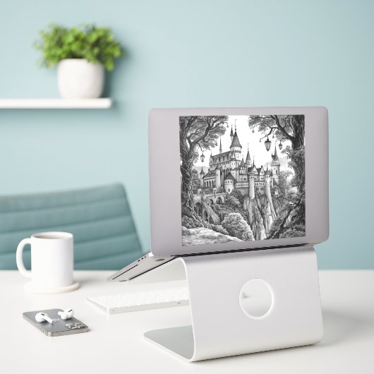 Enchanted Ink Dreams: Black & White Fairy Tale  Sticker (Laptop op bureau)
